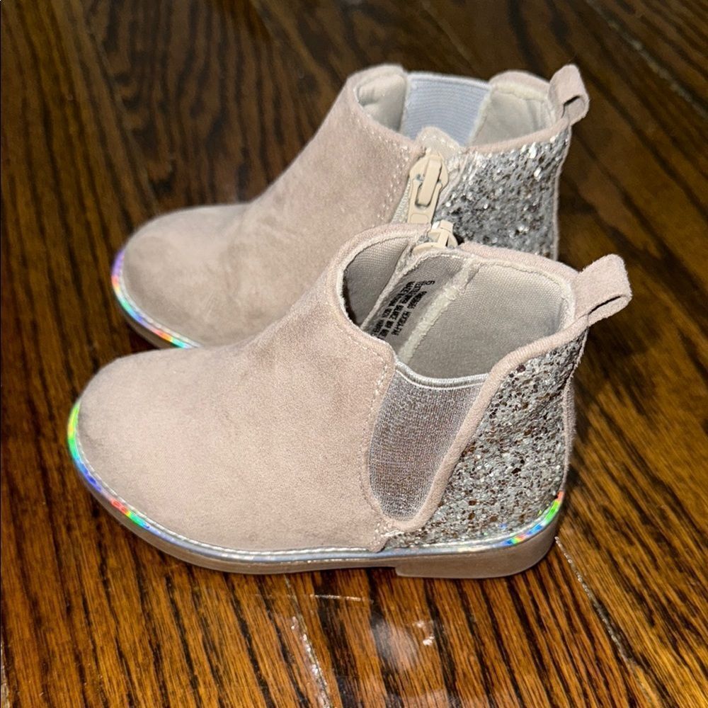 Sparkly Tan Kids Ankle Boots 6